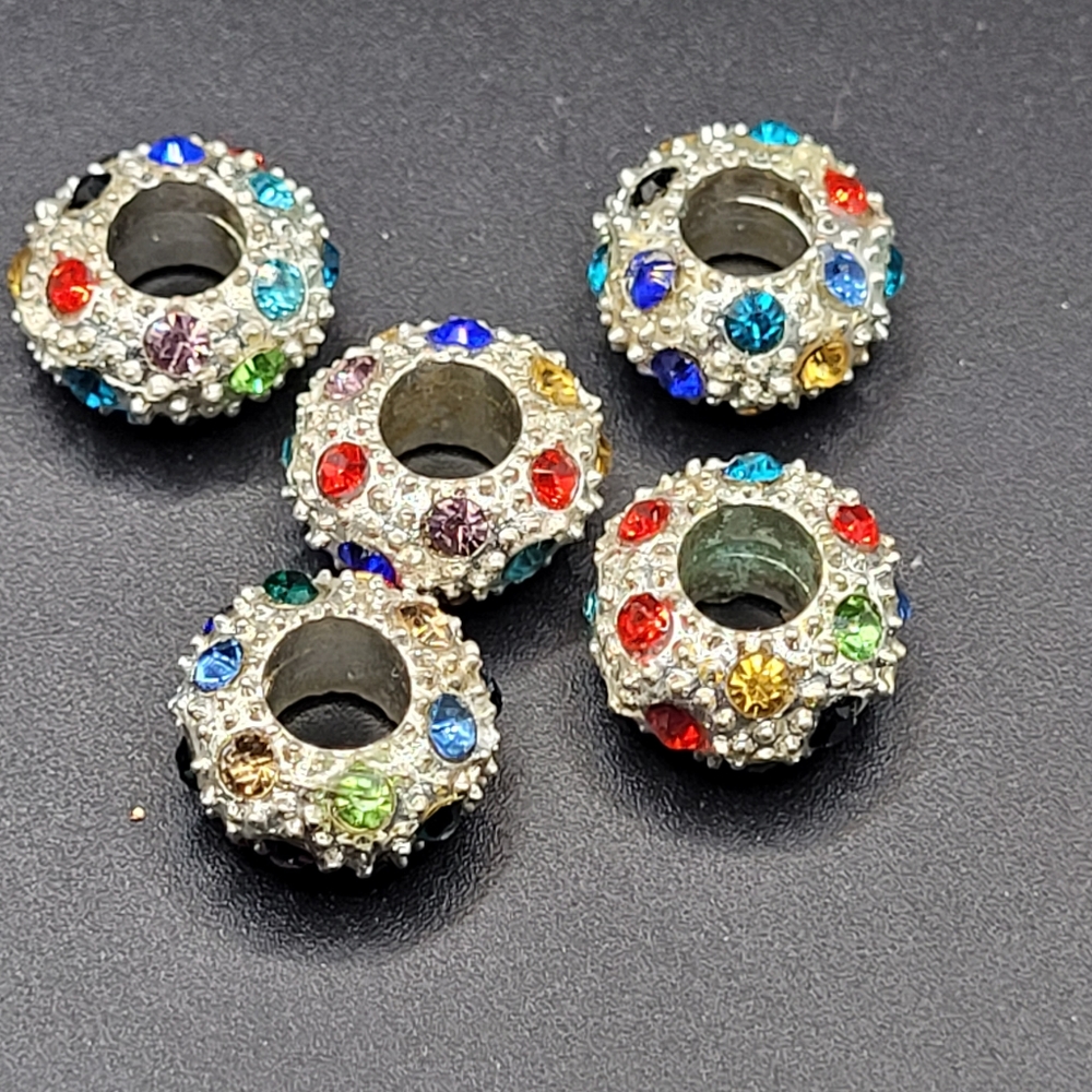 New- 5 pc Multi Color Rhinestone Large Hole European Bead